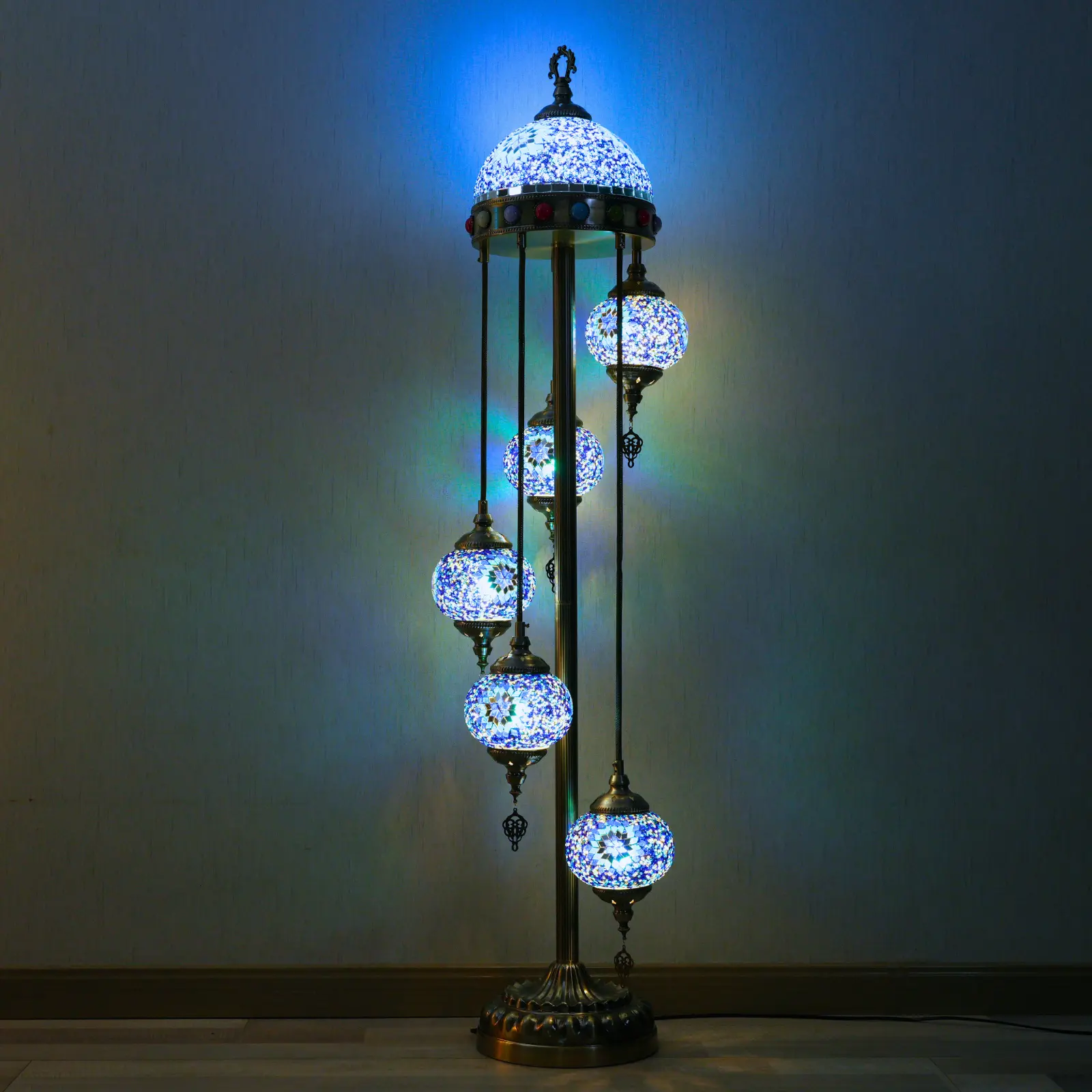 56-in Turkish Mosaic Floor Lamp - Colorful Globe Lampshade, Upgraded Colored Glass Top Cover, Metal Base, Included LED Light, for Home Decoration