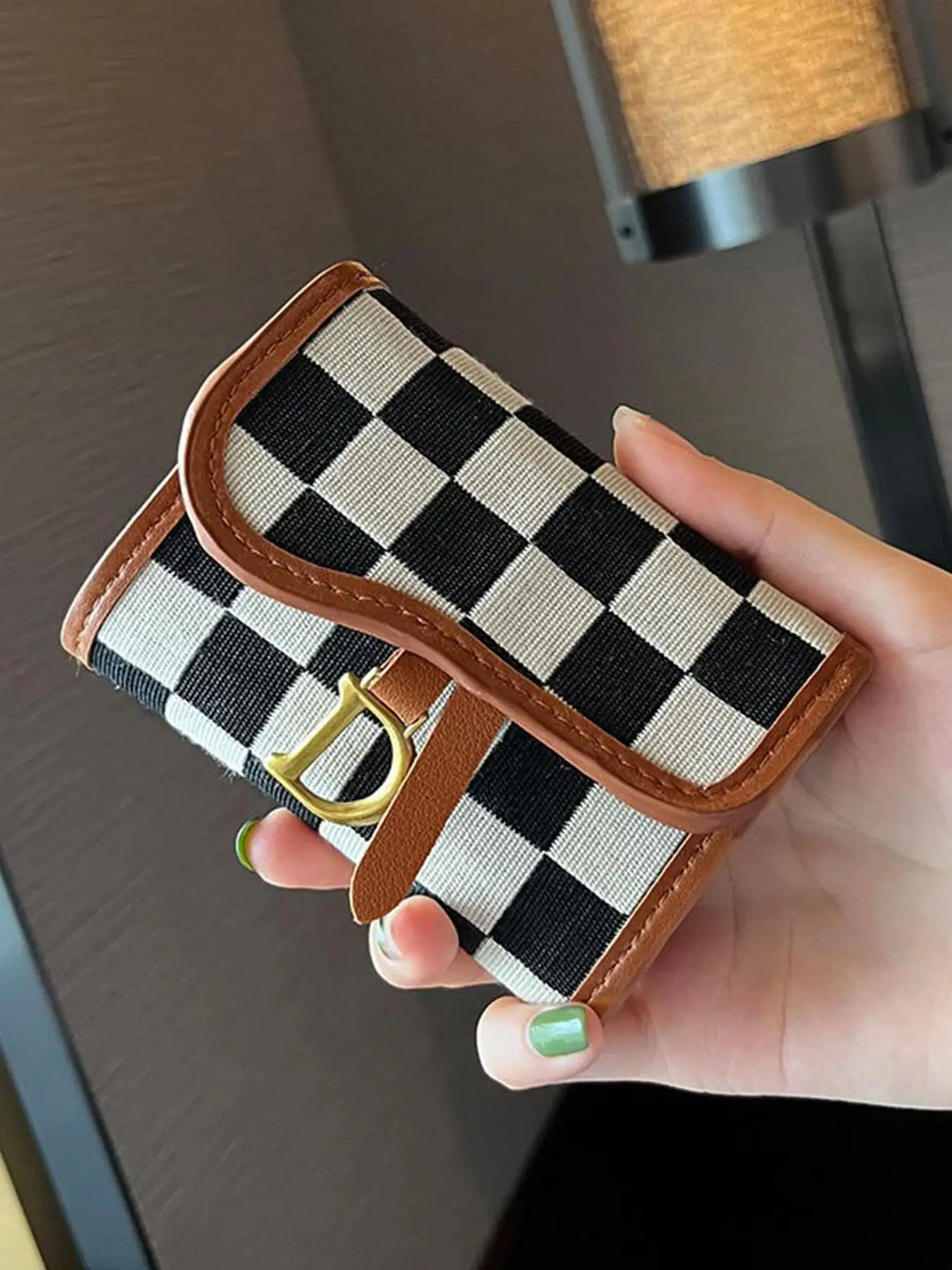 Women's Fashion Plaid Pattern D-letter Buckle Card Holder, Casual Versatile Card Holder, Elegant Women's Daily Short Wallet