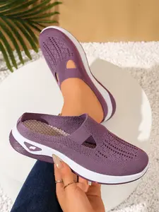 Women's Breathable Comfort Slip-On Half Slippers, Casual Textile Shoes, Soft Sole Anti-Slip Outdoor Wear, Multiple Colors Available