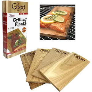 Good Cooking Grilling Planks - 4 Pack Cedar with Recipe Book - Premium Thicker Wood for Outdoor or Barbecue - Reusable & Durable - 12" x 6"