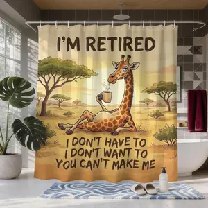 Retired Giraffe Bath Curtain, Waterproof Shower Curtain, Humorous Style Bathroom Decor, Waterproof Moisture-Proof, Includes 12 Hooks, Suitable for Spa Salon Home Hotel Dormitory