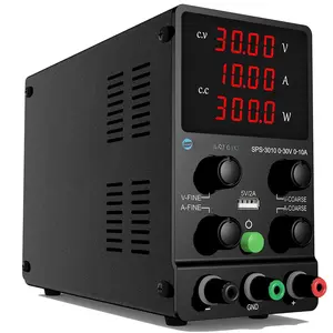 DC Power  Variable, 0-30V 0-10A Adjustable Switching DC Regulated Bench Power  with  4-Digit LED Display, 5V/2A USB Port, Coarse and Fine Adjustment SPS-3010