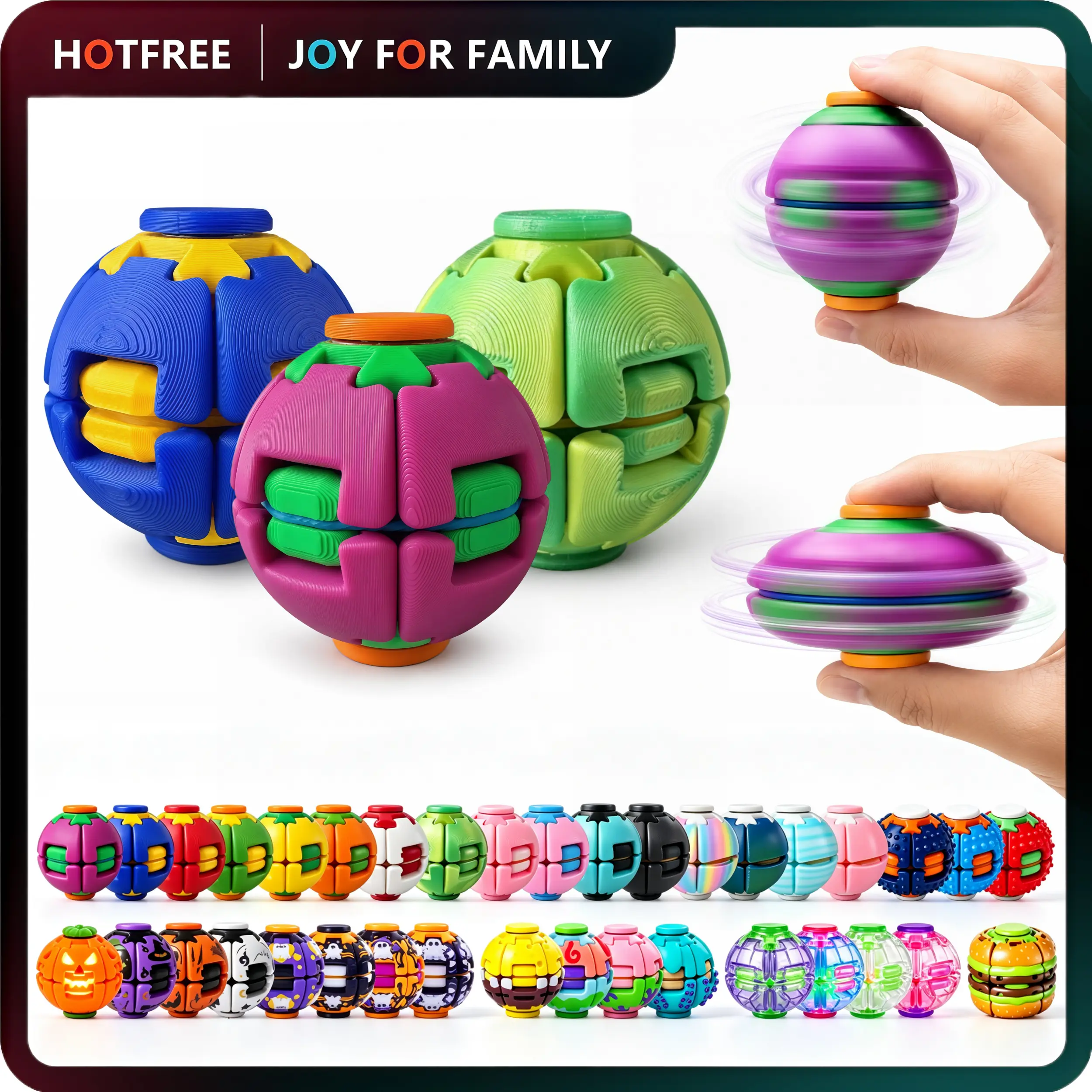 Hotfree Press-to-Spin Transforming Fidget Ball, 3D Printed Fidget Ball Toy, Smooth Spinning Sensory Gyro Toy, Stress Relief Desk Gadget, Anxiety Relief Fidget Spinner, ADHD Focus Aid, Portable Handheld Fidget Gyro Toy for Kids, Teens and Adults