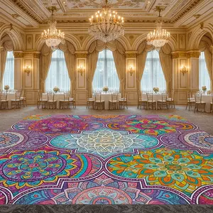 Mandala Sangeet Custom Indian Wedding Dance Vinyl Floor Wrap Glossy Decal for Mehndi & Traditional Celebrations Easy-Peel Low-Tac Decor Stickers Artwork Hall Print Shiny Ornaments Decorative Smooth Stickers Hall - Decoration Removable
