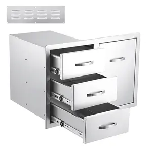 GARVEE Stainless Steel Outdoor Kitchen Drawer Combo with Multi-Layer Design, Paper Towel Rack, Flush Mount Double Drawers for BBQ Island & Patio Grill Station, Available in Two Sizes, Left and Right Combination