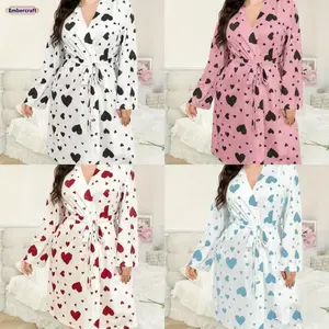 Women’s Ribbed Heart Print Lace-Up Sleep Dress, Soft Comfortable Nightgown Lounge Dress, Casual Loungewear for Sleep, Home Relaxing, Summer Pajamas and Daily Wear