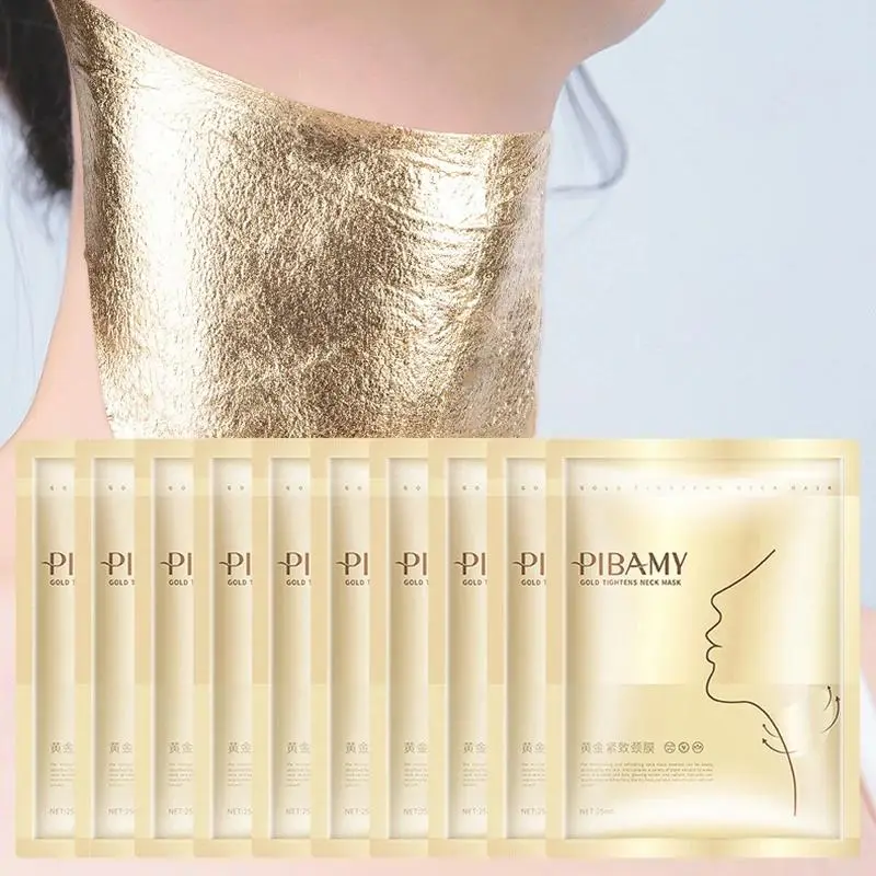 Gold Neck Mask, 10pcs/set Moisturizing Nourishing Elastic Smooth Niacinamide Neck Care Mask, Hydrating Neck Skin Care Mask, Hydrating Neck Moisturizer, Facial Care for Women, Body Care, Gift