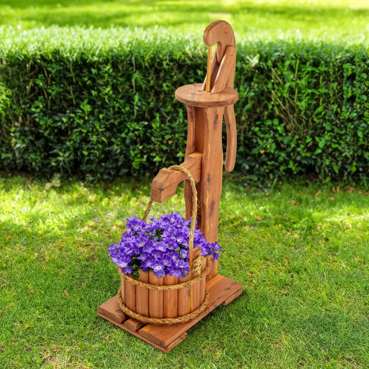 American Furniture Classics MM132 Small Cedar Pump Planter - Round Planter with Decorative Base, Home Improvement Garden Supplies