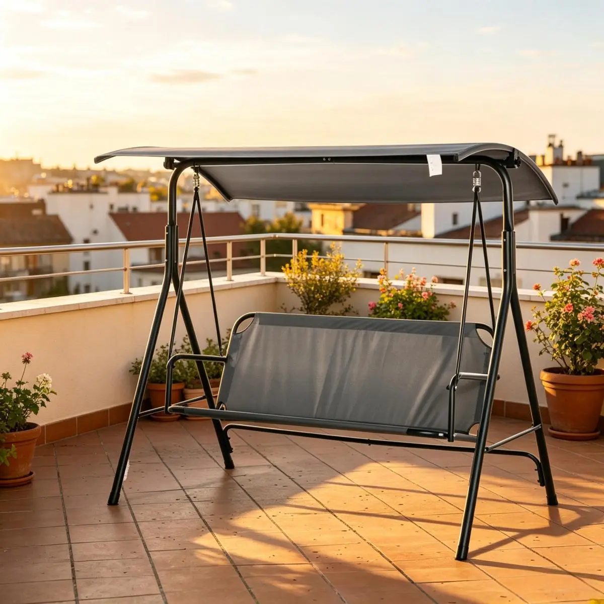 Bellemave﻿3-Seat Outdoor Patio Swing Chair, Porch Swing Bench with Adjustable Canopy, 440LBS Capacity