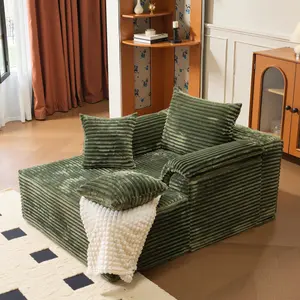 Oversized Chaise Lounge Indoor Sofa Bed Corduroy Upholstered Plush Lazy Chair with 3 Throw Pillows & Armrests for Living Room Apartment Cozy Comfort Versatile Design floor couch