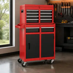 ARCH 5-Drawer Rolling Tool Chest Cabinet with Detachable Top Box, Steel, Red/Black/Blue/Orange Options, Lockable Wheels, Adjustable Shelf, Liner, Garage Workshop Storage Organizer Cart, Black/Blue/Orange/Red Color Options, Steel Material