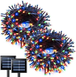 JMEXSUSS 2 Pack Solar String Light 100LED 32.8ft 8 Modes Solar Christmas Lights Waterproof for Garden Wedding Party Home Christmas Tree Outdoors