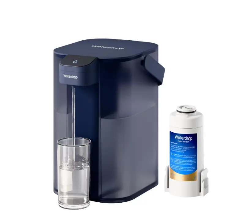 Waterdrop Electric Water Filter Pitcher, Dispenser, 200-Gallon, 5X Times Long-Life Countertop Water Filter System, NSF/ANSI 401&53&42, Reduce Chlorine, Lead, PFAS, 15-Cup, Blue, with 1 Filter
