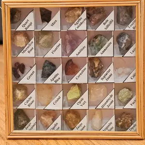 Natural Raw Crystals in a Wood Frame. 25 Natural Crystals, Christmas Gift Set, Stocking Stuffer, Holiday Crystal Gift Set