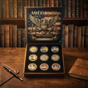 9PCS USA 250th Anniversary Commemorative Coin Gift Set, 2026 Patriotic Gift for Veterans, 250th Anniversary  Collectors, Adults, Teens