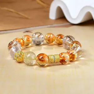 High-Quality Black & Gold Super Seven, Golden Rutilated Quartz, Tangerine Citrine & Clear Quartz DIY Bracelet, Attracts Wealth & Prosperity