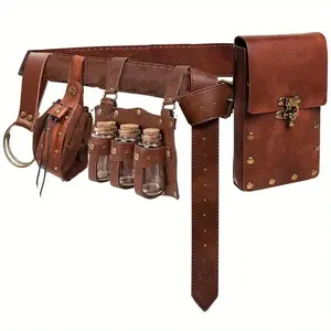 5 Pack Vintage Viking Waist Bags, Halloween Role Play Steampunk Phone Pouches, Retro Medieval Belt with Potion Bottles, Waist Belt Pocket, Waist Bag Holder