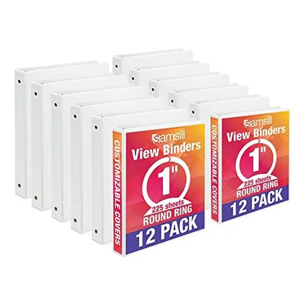 212 MAIN I008537C 1-in. Economy View Binder Folder, White Polypropylene Chipboard Binder with Spine & Non-Glare Finish, Pack of 12, Office Stationery for Home Document Storage
