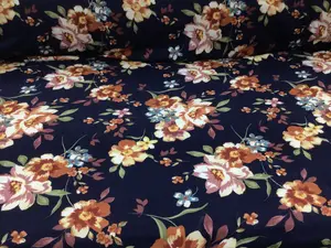 Double Brushed DTY Floral Spandex Stretch Apparel Fabric Navy Orange Mauve M211