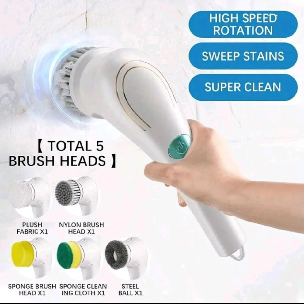 Electric Cleaning Brush With 5 Replaceable Brush Heads For Kitchen And Bathroom, Glass, Shoe Cleaning, Super Convenient Cleaning Brush Ceramic, Electric Cleaning Brush