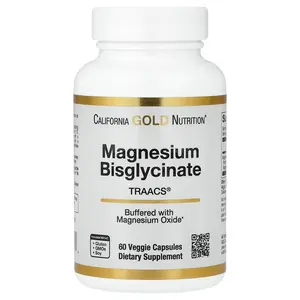 California Gold Nutrition Magnesium Bisglycinate Chelate, Albion TRAACS®, 60 Veggie Capsules (100 mg per Capsule)