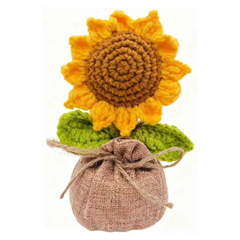 Handmade Crochet Sunflower Potted Plant - 1 Pc Mini Cute Desk Decor, Thanksgiving Gift, Home & Kitchen Specialty Accessory, Thoughtful Handmade Present, Floral