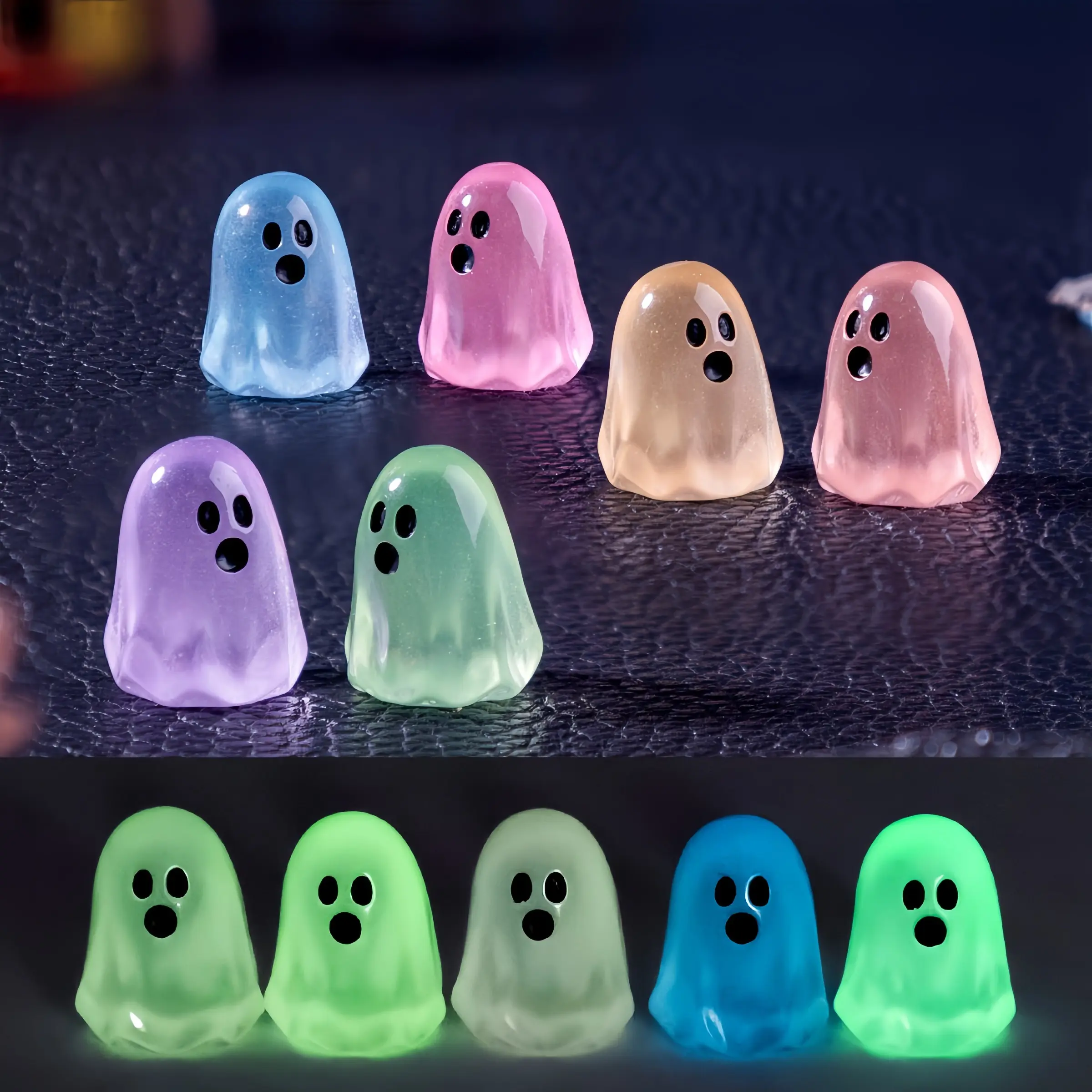 24pcs Halloween Resin Ghost Glow in the Dark Figurines, Perfect for Holiday Decorations, Cute Random Pairing Gifts, Ideal for Festival Plants, Decorative Figurines, Figure Decor