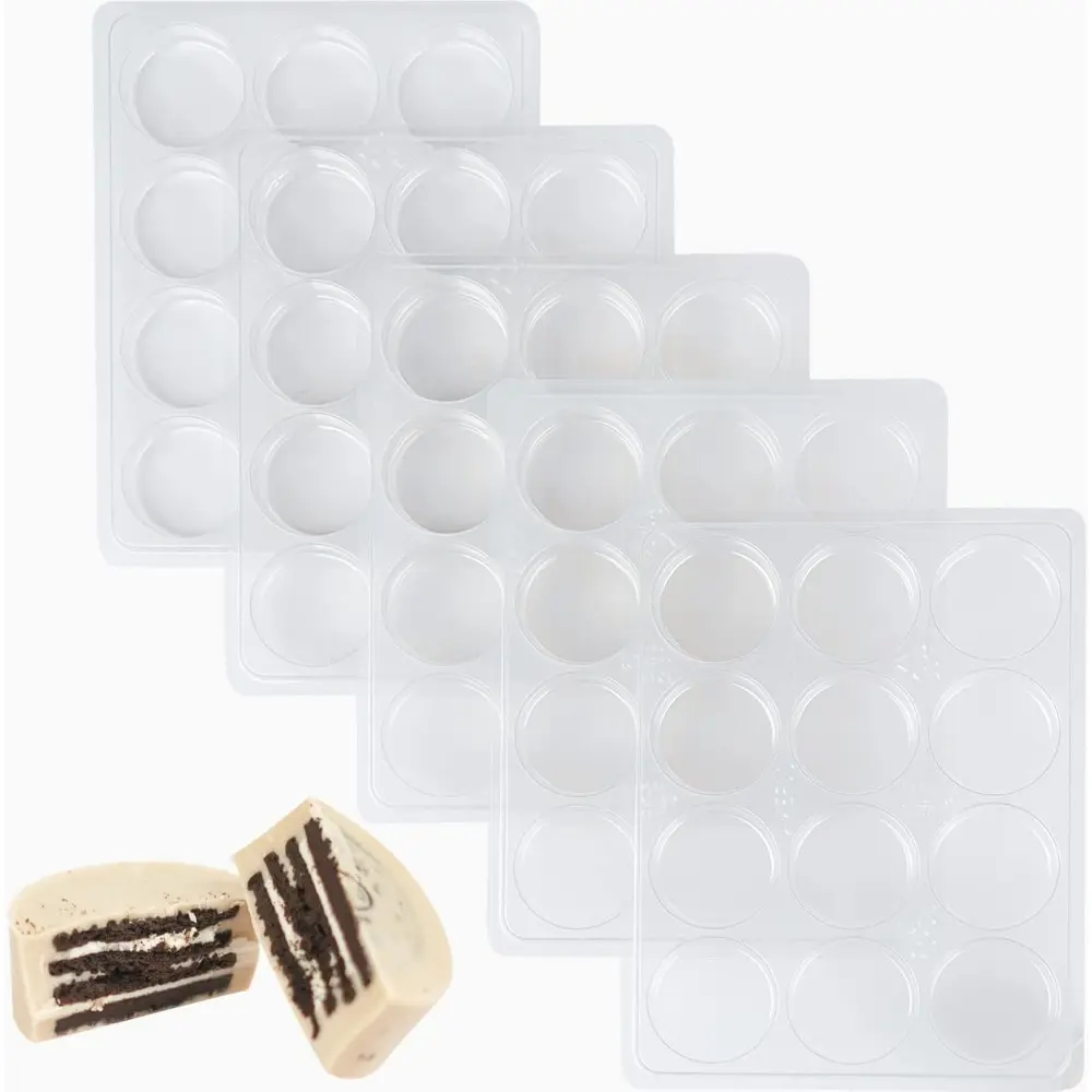 Plastic Oreo Cookie Shaped Mold Set - 5 Pack (12 Cylinders Each), Reusable Chocolate Mold for Chocolate Covered Oreos, Mini Cake, Desserts