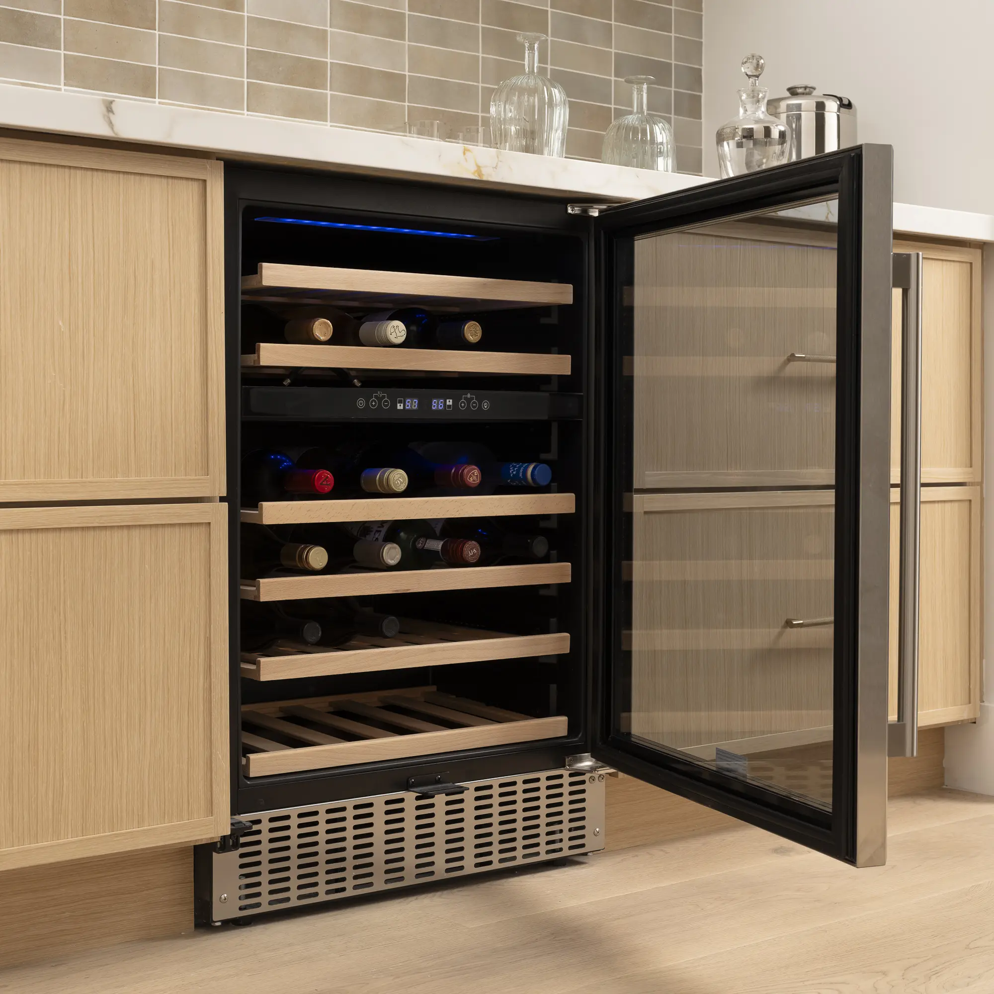 Antarctic Star 24" Wine & Beverage Refrigerator – 46 Bottle Built-in or Freestanding Cooler with Digital Temperature Control & Glass Door