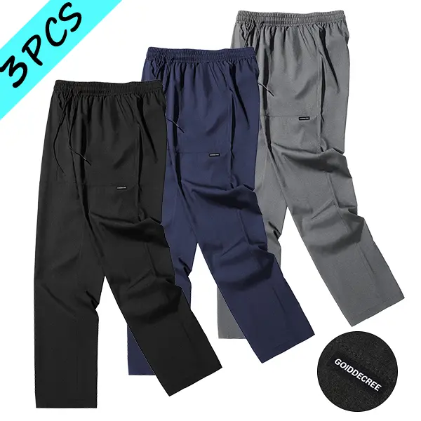 Men’s 3-pack quick-dry casual pants, moisture-wicking and breathable straight-leg fit, elastic waistband with drawstring and pockets, long pants for sports, running, and everyday wear
