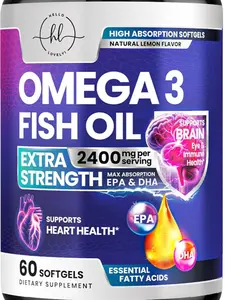 Omega 3 Fish Oil Supplements 2400mg - Triple Strength Omega 3 Fatty Acids, Natural Heart Health Brain & Joint Support - Fatty Acids with EPA & DHA - Wild Caught Fish Oil Supplement - 60 Softgels Healthcare Fitness