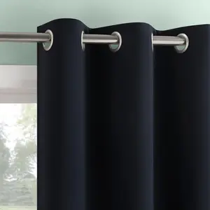 2pc 37"x96" Sun Zero Tedrow 100% Blackout Grommet Curtain Panel Pair Navy Blue: Modern Thermal Insulated, Energy Efficient