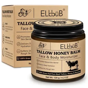 Tallow Honey Skin Balm, Grass-fed Whipped Cream Moisturizer, Organic Unscented Butter Face Cream, Fast Absorbing Cream with Beeswax and Olive Oil