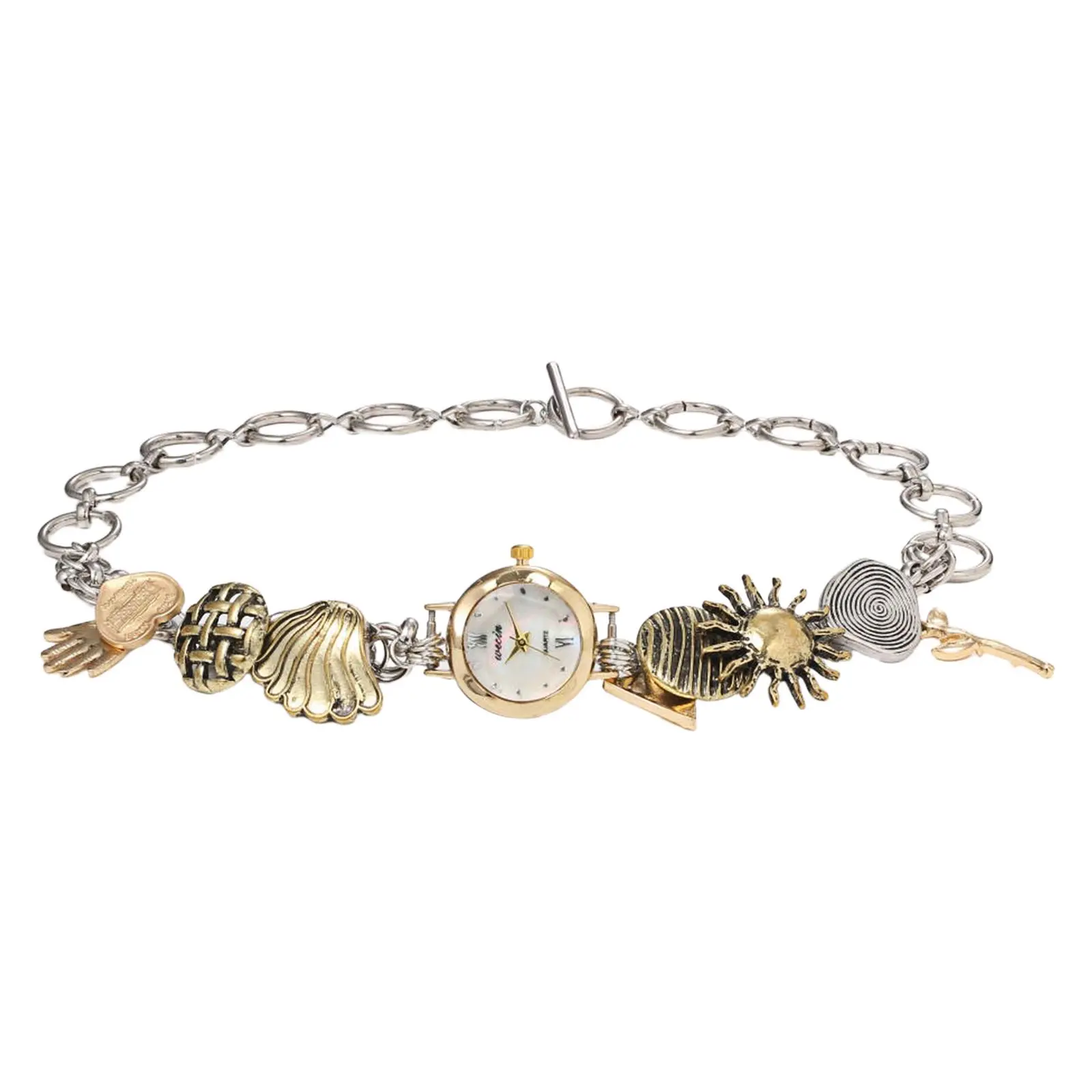 OIDEA Womens Necklace Watch, Vintage Flower Choker with Analog Quartz Watch, Stainless Steel 2 Loop Wrap Charm Watch