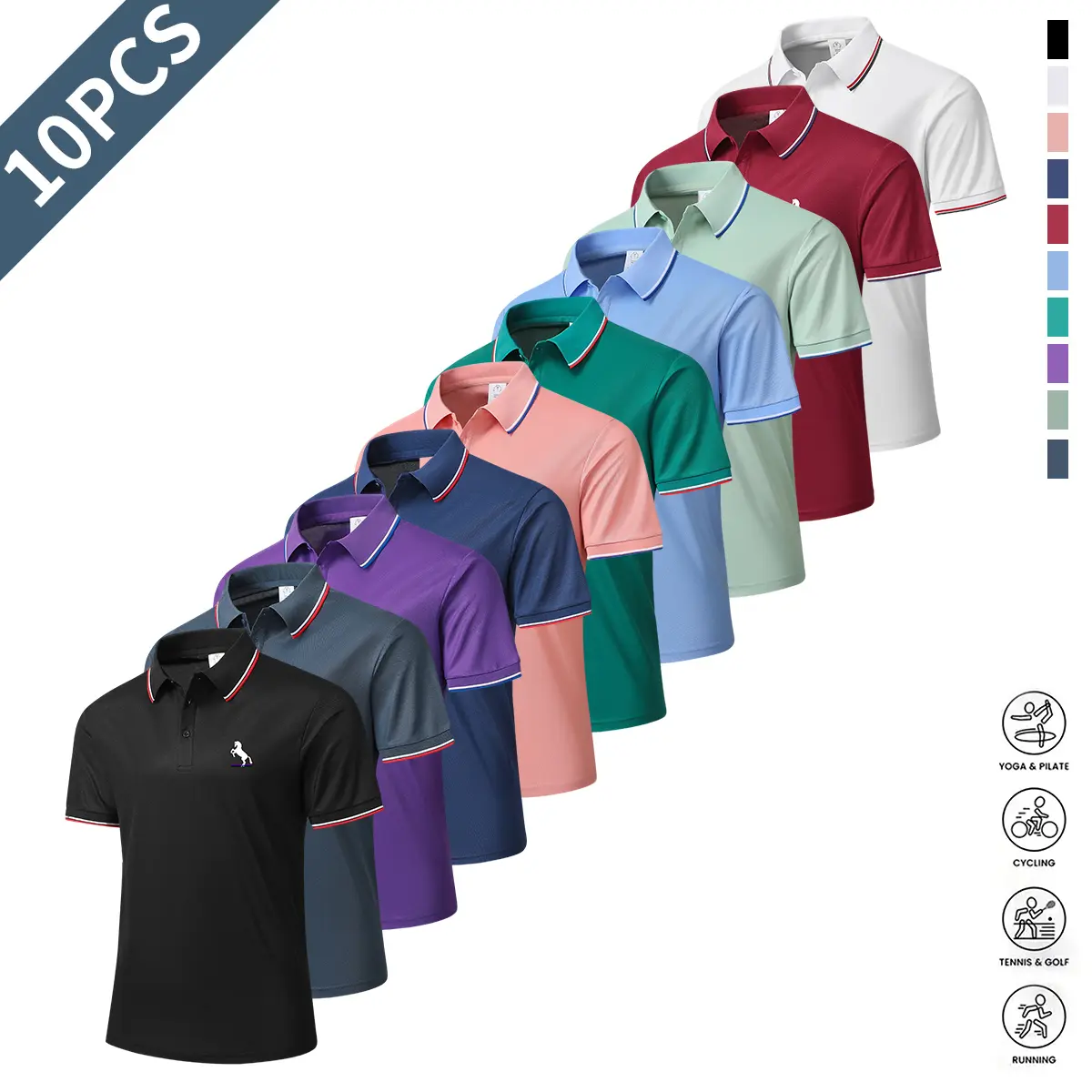 Men's 10-Pack Summer Plain Polo Shirts - Thin, Comfortable, Breathable, Turn-Down Collar, Short-Sleeve, Well-Fitted, Sweat-Absorbing, Front-Placket, Mensfashion Outdoor Golf Tennis Tops, Polo Shirt,summerwins,father'sdaygifts