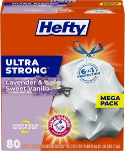 Hefty Ultra Strong Tall Kitchen Trash Bags, Lavender & Sweet Vanilla Scent, 13 Gallon, 80 Count Drawstring Ultra Strong Fabuloso Scent Kitchen Bags