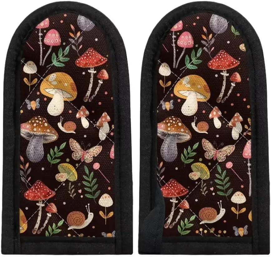 2Pcs Mushroom Heat Resistant Floral Hot Handle Holder Grip Covers Potholder for Cast Iron Skillets Cookware Handles