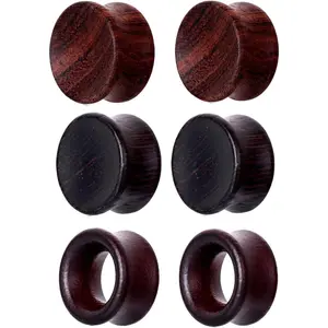 3 Pairs Gauges For Ears Wood Saddle Fit Solid Organic Earrings Plug Gauges Double Flared Wooden Ear Tunnels Stretcher Punk Piercing