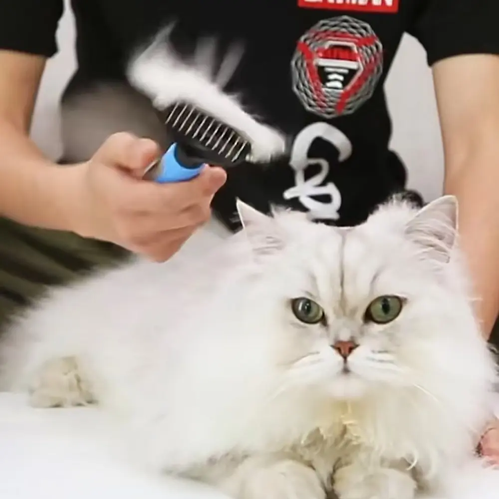 Pet detangling comb, Deshedding tool - suitable for dogs and cats, double-sided stainless steel teeth that won't hurt skin, used for combing, brushing, and removing tangles and knots in pet hair, Cat cleaning and massage brush