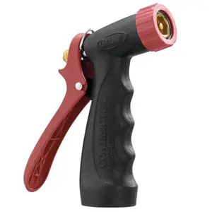 Orbit Adjustable Metal Body Garden Hose Nozzle with Sprinkler Function, Trigger Lock, Rubber Grip, Black & Red - Outdoor Watering System Accessory