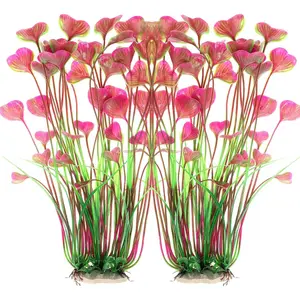 Large Plastic Artificial Plants Fish Tank Decorations 16 Inch 2Pcs Red Aquarium Ornament Safe for All Fish