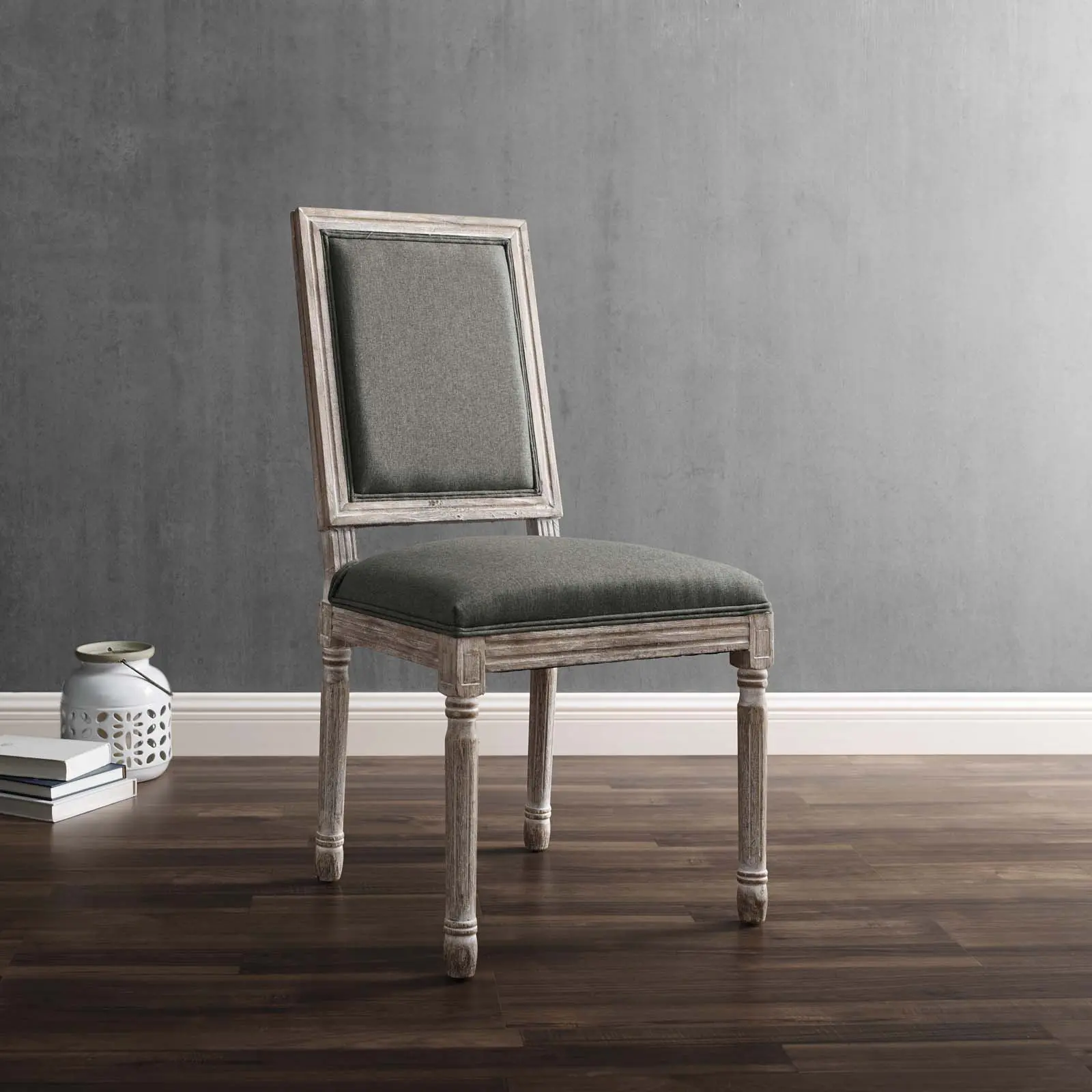 Modway Court French Vintage Upholstered Fabric Dining Side Chair in Natural Gray