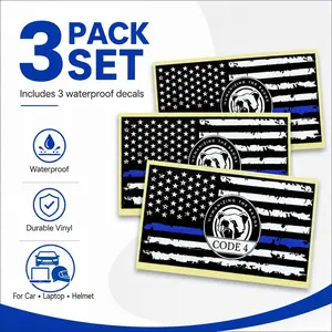 3 Pack Thin Blue Line Code Four Auto Sticker | Honor Law Enforcement, Waterproof 3D Vinyl Decal for Vehicle, Notebook & Motorcycle Helmet, Ideal Back the Blue Police Present from summerwins