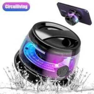 Portable Wireless Bluetooth-compatible Waterproof Speaker with Built-In Phone Stand, 7-Hour Playtime, RGB Lighting, Perfect Teen Gift for Outdoor Activities