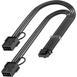 PCIE 5.0 16Pin GPU Power 12VHPWR Extension , 16Pin(12+4) Male to 2X8Pin Female GPU Adapter Extender Cord Designed for Geforce RTX 4070 4070Ti Super 5090 5080 5070Ti-13Inch Black