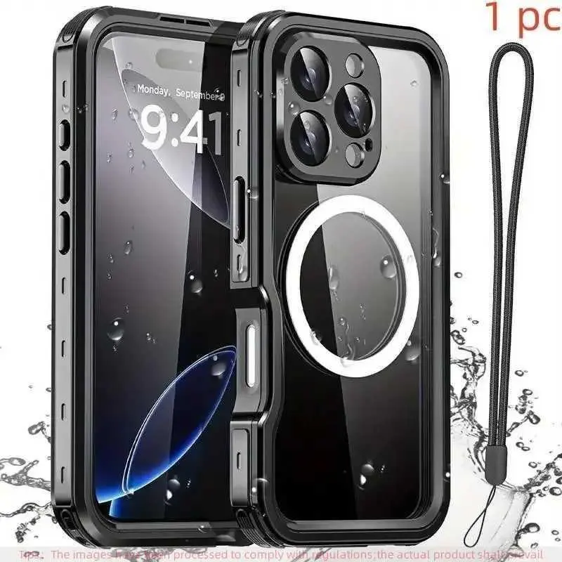 Magnetic Waterproof Phone Case with Lanyard, Shockproof Phone Protective Cover, Drop Proof Cover, Phone Accessories Compatible with iPhone 1 HNY11PLXC