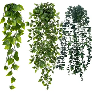 3-Pack Artificial Hanging Vine Plants in Pots, Faux Plants with Pots, Decorative Plants for Home & Office, Indoor/outdoor Garden Shelves, Artificial Plant Set