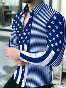 Men's Long Sleeve Shirt American Flag Stars and Stripes Novelty Pattern