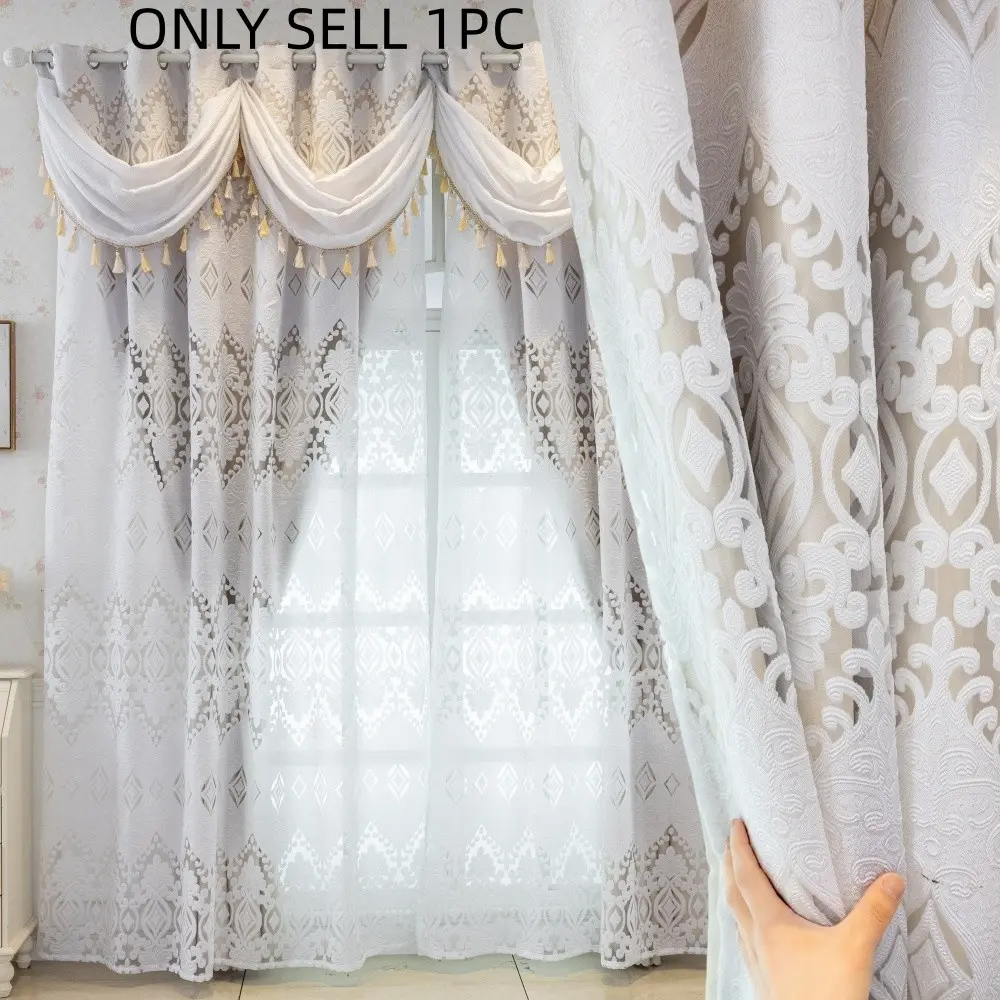 1pc Healing Style Milk Double Layer Curtains, Window Drapes, Wave Header Design, European Lace, Home Decorative Curtain, Romantic Decor for Bedroom Living Room, Home Decoration Curtain