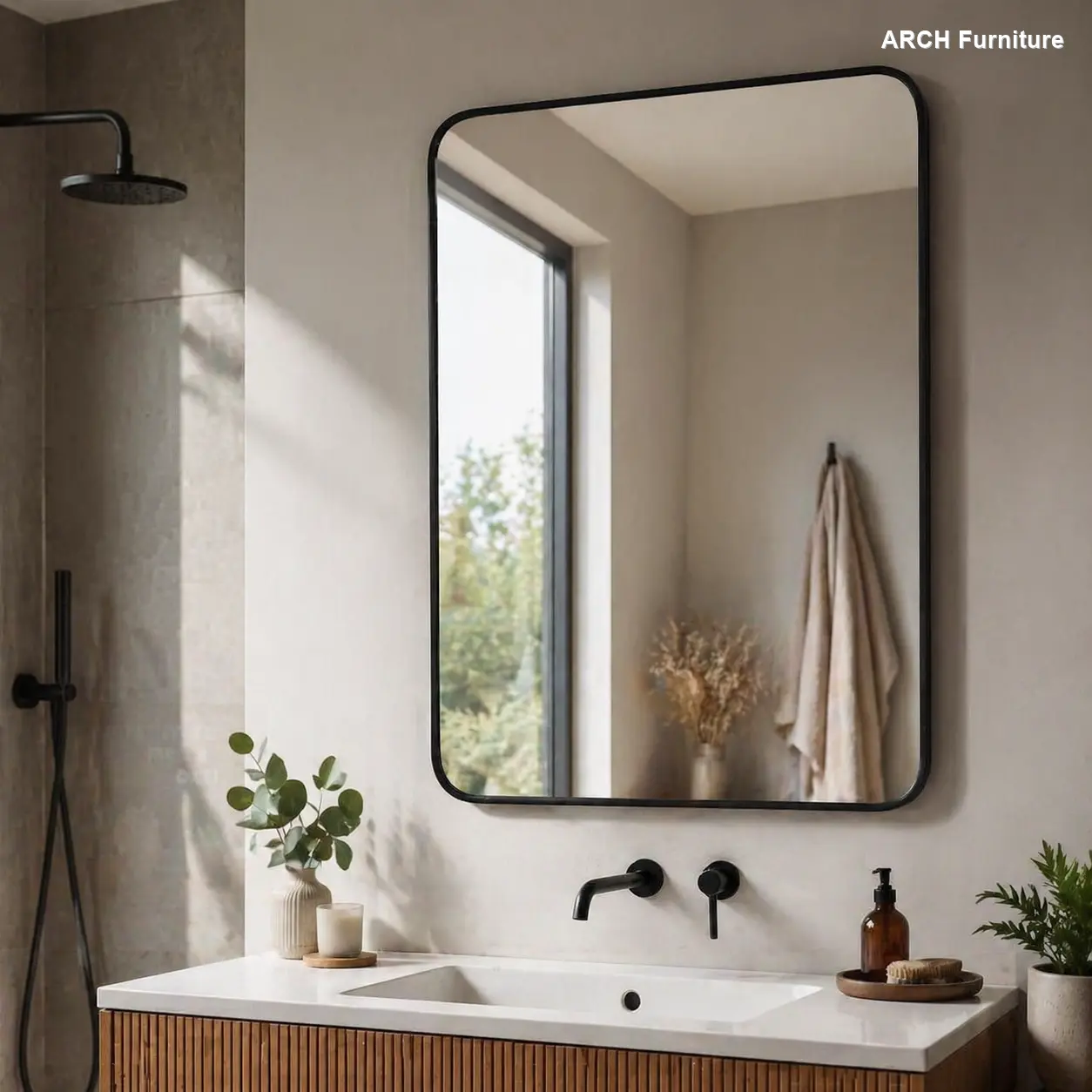 24x32 Inch Modern Rectangular Aluminum Frame Wall Mirror for Vanity Bathrooms, Black Metal Aluminum Frame Mirror (W2203135016), Modern Mirror